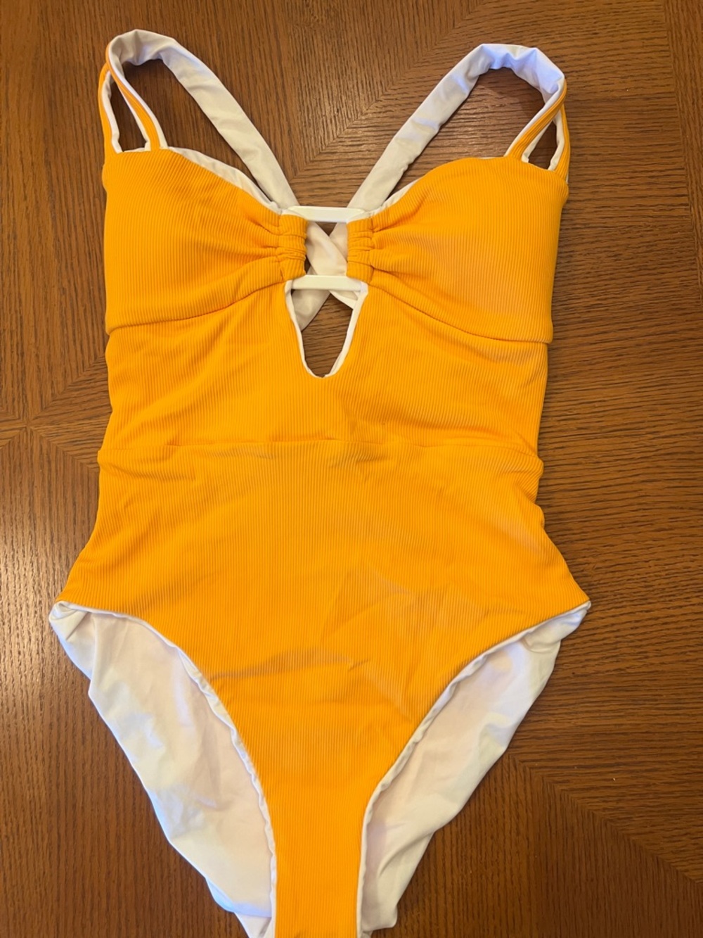 Girls' Bright Yellow Orange One-Piece Swimsuit with White Trim B17